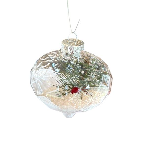 8- 3.5” Plastic Clear Teardrop Christmas Tree ornaments Berries Pine Snow Decor - Picture 6 of 6